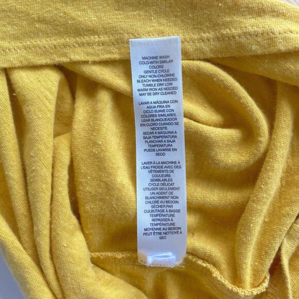Chico's Shirt Womens Size 2 Medium Mustard Yellow Linen Blend Knit Flared Sleeve - Picture 6 of 7